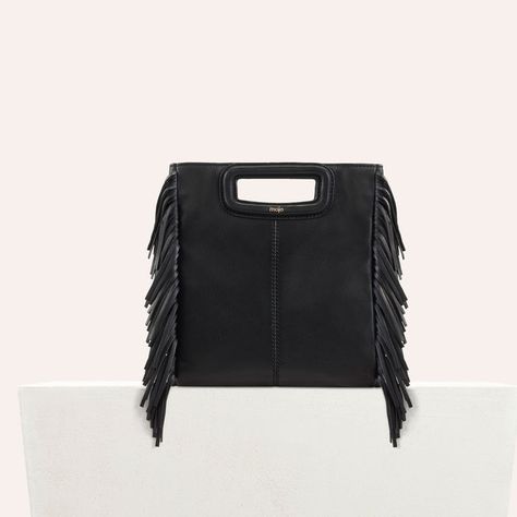 MLEATHERMLEATHER Black 210 | maje.com Studded Leather Bag, Fringe Tote Bag, Leather Fringe Bag, Black Leather Tote Bag, The Bag, Black Cross Body Bag, Black Tote Bag, Leather Tote Bag, Smooth Leather