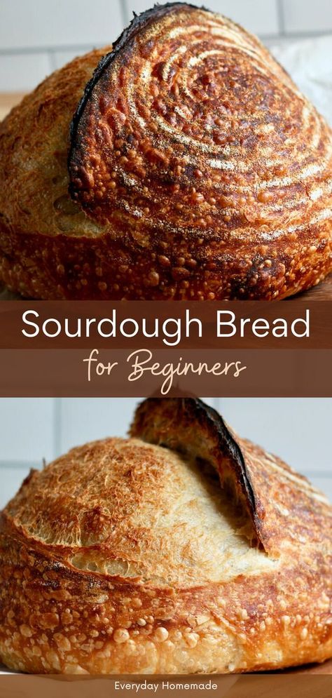 Learn to make your own delicious sourdough bread from scratch with this easy beginner's recipe! Just follow the simple steps using sourdough starter and bread flour to create a crusty, chewy loaf. With overnight prep, enjoy homemade sourdough bread the next day that's super soft and tangy. Bread Flour Sourdough Recipes, Soft Sourdough Recipes, Large Sourdough Loaf, Simple Sourdough Bread Recipe, Fast Sourdough Bread Recipe, Sour Dough Bread For Beginners, Beginner Sourdough Bread Recipe, Sourdough Bread Recipe With Starter, Rustic Sourdough Bread Recipe