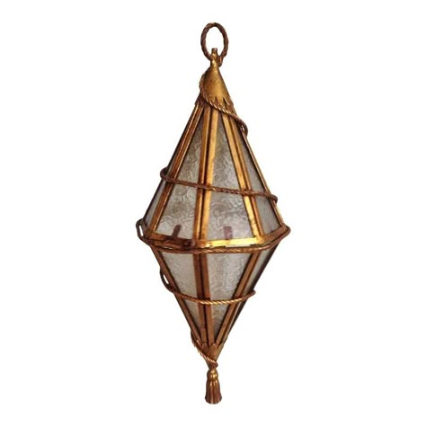 Gilded iron and frosted glass with tassel trim, this Venetian style Italian hanging light. Medieval Candle, Modern Lanterns, 1st Dibs, Vintage Lanterns, Lantern Design, Antique Keys, Wire Crafts, Hanging Lanterns, Hanging Light