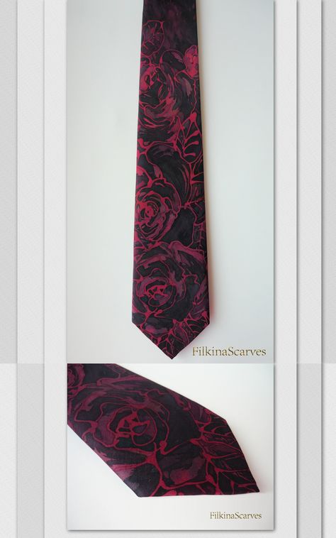 Varna Bulgaria, Bee Wax, Magenta Flowers, Painted Fabric, Luxury Ties, Dark Magenta, Unique Ties, Guys Clothing Styles, Silk Art