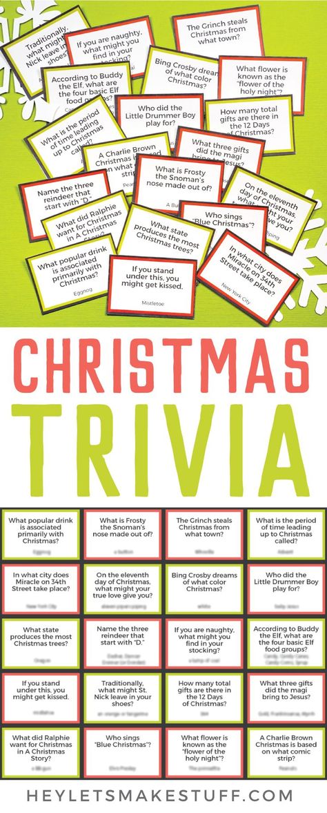 Test your knowledge of the merriest of holidays with this free printable Christmas trivia. Play with family and friends as you sip hot cocoa around a fireplace or plan a trivia night with friends for some holiday cheer! Christmas Trivia For Kids, Christmas Jeopardy, Christmas Movie Trivia, Christmas Trivia Games, Holiday Facts, Christmas Gift Games, Fun Christmas Party Games, Christmas Trivia, Christmas Games For Family