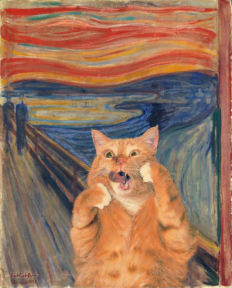 “The Cream of the Scream” after “The Scream,” Edvard Munch ^12^ Svetlana Petrova and her muse, Zarathustra Lukisan Van Gogh, Fat Orange Cat, Most Famous Paintings, 강아지 그림, Edvard Munch, Famous Paintings, Art Parody, Fat Cat, Pierre Auguste Renoir