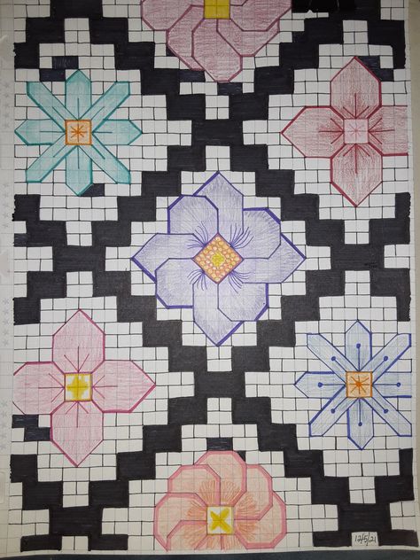 Graph Paper Designs Drawing, Things To Draw On Graph Paper, Graph Paper Drawings Doodles, Graph Paper Drawings Easy, Grid Drawing Ideas, Graph Paper Art Easy, Graph Paper Designs, Easy Mandala Drawing, Graph Paper Drawings