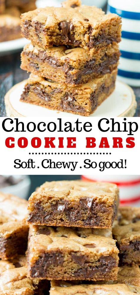 Semi Chocolate Chip Recipes, Chocolate Chip Chewies, Desserts Made With Chocolate Chips, Quick Easy Bar Cookies, Lazy Chocolate Chip Cookies, The Best Chocolate Chip Cookie Bars, Choc Chip Bars Easy, Chocolate Chip Snacks Quick, Cookie Square Recipes