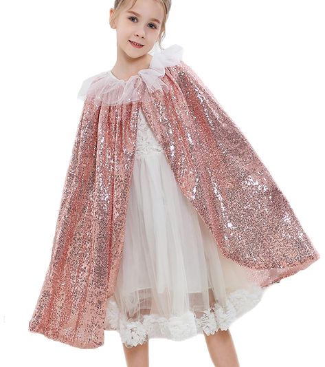 PRICES MAY VARY. Material: Sequins, lining tulle. Sequins sparkly cape cloaks only, not including princess dress Size: M/70cm (from collar to hem), fits kids ages 3 to 9,           L/90cm (from collar to hem), fits kids ages 9 to15, It also fits adults who wants the knee length capes. This kids costumes cloak cape is great for dress up on Halloween, costume party, birthday party, Christmas, beauty contest, holiday and other special occasions It's very princess and a Costume Party Birthday, Princess Cape, Pink Cape, Halloween Costume Party, Christmas Beauty, Princess Costume, Halloween Dress, Exercise For Kids, Sewing For Kids