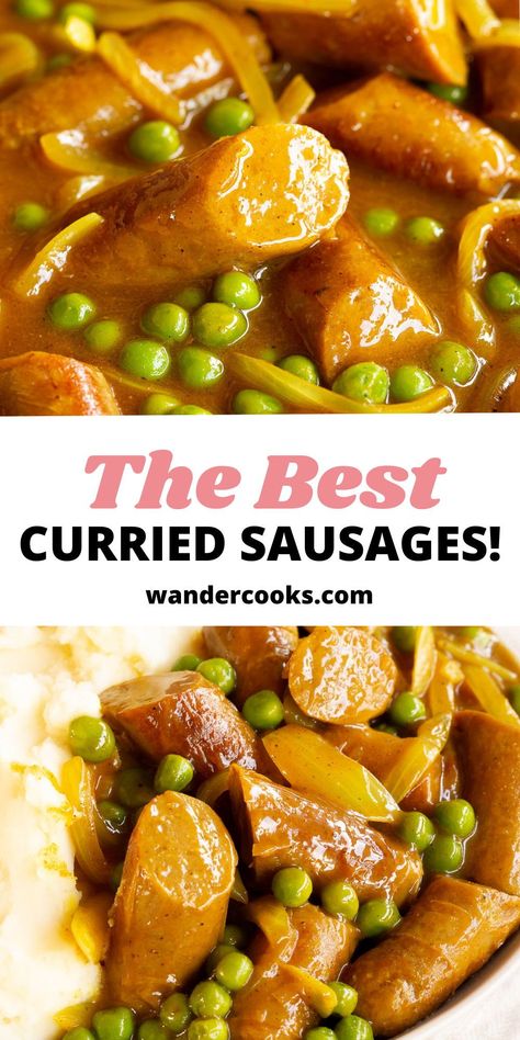 These are the BEST EVER Curried Sausages – they’re seriously convenient comfort food. With this easy one pot recipe you’ll have dinner on the table in just 20 minutes, for an effortless family favourite that’s packed with flavour. Sausagemeat Recipes Dinners, Curried Sausages Recipe Easy, Sausage Ideas For Dinner, Easy Curried Sausages, Sausage Curry, Australian Recipes, Curried Sausages, Sausage Crockpot, Big Family Meals