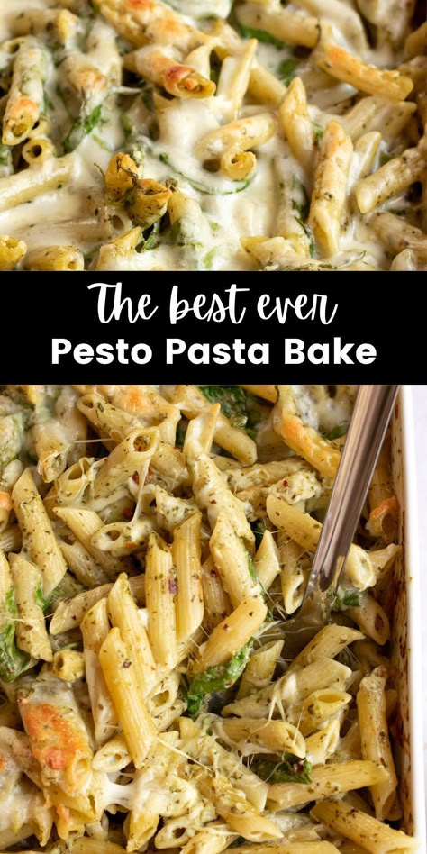 Tortellini Pesto Bake, Pesto Chicken Pasta Bake, Pesto Dishes, Pesto Pasta Bake, Rice Casseroles, Chicken Pasta Casserole, Pasta Bake Easy, Baked Pesto Chicken, Creamy Pesto Pasta