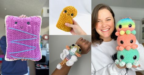 Crochet Pattern Roundup: Summer Craft Show Amigurumi! – PINK SHEEP DESIGN Pocket Frogs, Worry Monster, Sheep Design, Printable Toys, Big Bee, Pink Sheep, Small Bees, Summer Craft, Claw Machine