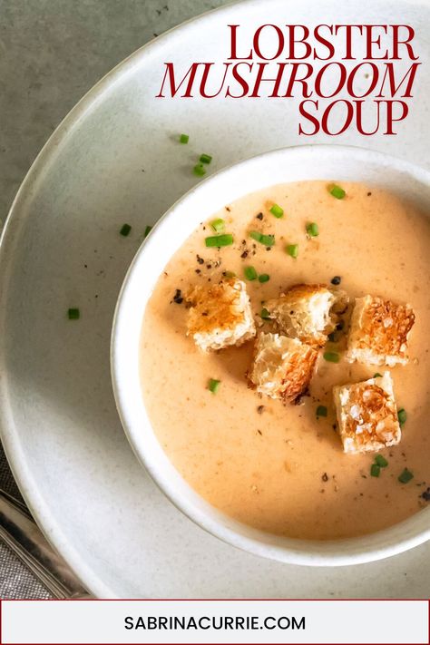 This comforting and creamy soup is a great way to use wild lobster mushrooms! Easily make this plant-based recipe vegan by using vegetable stock and vegan nut or coconut cream in place of dairy. Serves 4 as a main course or 6 as an appetizer. Lobster Mushroom Bisque, Lobster Mushroom Recipes Vegan, Lobster Mushroom Recipes, West Coast Kitchen, Mushroom Bisque, Mushroom Recipes Vegan, Lobster Stock, Lobster Mushroom, Wild Mushroom Soup