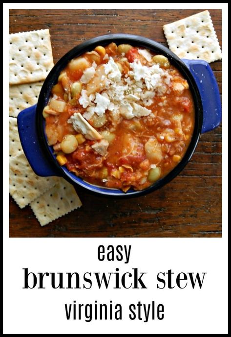 Easy Brunswick Stew Colonial Virginia Style is a gorgeous melange of flavor. The mix of chicken and veggies has definitely stood the test of time! No cauldrons needed for this recipe! #BrunswickStew #VirginiaBrunswickStew #ColonialBrunswickStew Virginia Brunswick Stew Recipe, Crockpot Brunswick Stew Easy, Chicken Brunswick Stew Recipe, Slow Cooker Brunswick Stew, Quick And Easy Brunswick Stew, Easy Brunswick Stew, Recipe For Brunswick Stew, Best Brunswick Stew Recipe, German Recipes Dinner