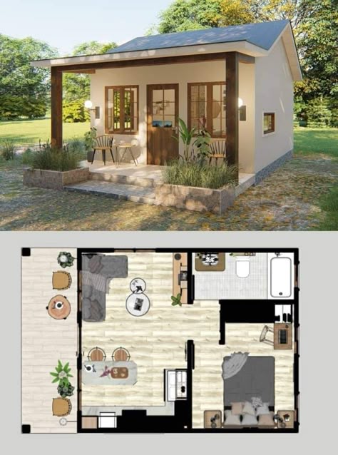 1 Person Tiny House, Studio House Layout, Trailer House Plans, Best Tiny House Layout, Casitas Guest House, Tiny Home Plans, Small House Blueprints, Garage Guest House, Small Cottage House Plans