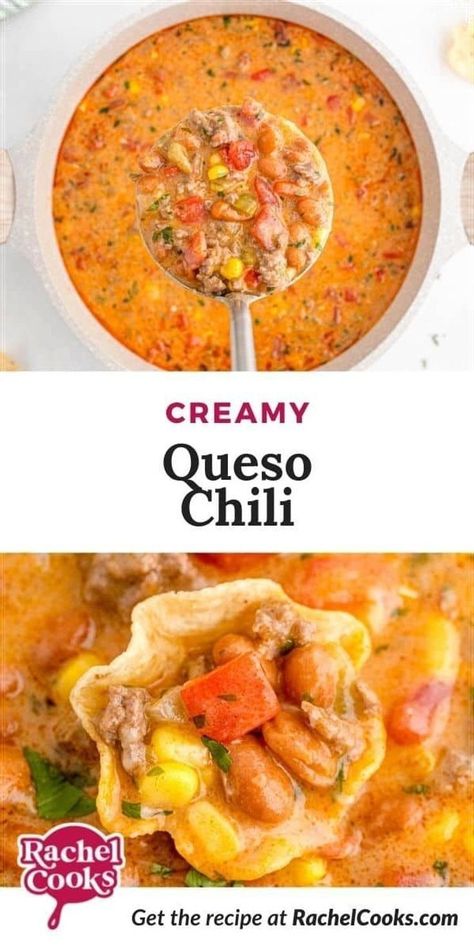 Creamy Chili Recipe, Queso Chili, Sausage Chili Recipe, Sweet Chili Recipe, Unique Chili Recipes, Quick Chili Recipe, Traditional Chili Recipe, Homemade Queso, Award Winning Chili Recipe