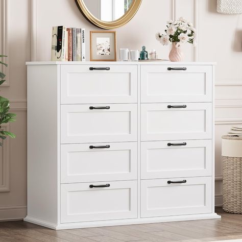 PRICES MAY VARY. EXTRA STORAGE SPACE: The dresser for bedroom features 8 deep drawers, providing ample storage space and allowing you to organize various items. The top surface is perfect for placing frequently used items or decorations, keeping them always within reach VERSATILE USAGE: This dresser fits any space, whether as a bedroom dresser or living room storage cabinet. With its spacious top surface measuring 41.7×15.1 inches, this white dresser can also serve as a TV stand accommodating TV Storage Units Bedroom, Closet Organization With Dresser, Room Storage Ideas Bedroom, Kids Dresser Ideas, Teen Room Storage, Diy Bedroom Dresser, Diy Dresser Ideas, Room Theme Ideas, Dresser Top Organization Ideas