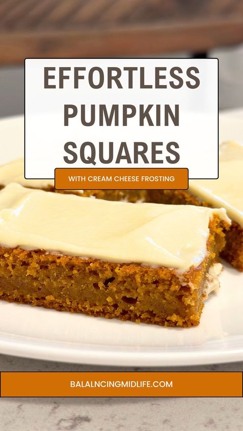 Pumpkin Cake Squares, Pumpkin Bars With Caramel Frosting, Pumpkin Squares Recipe Easy, Small Batch Pumpkin Desserts, Pumpkin Bars With Cream Cheese Frosting 9x13 Pan, Pumpkin Squares With Cream Cheese Icing, Pumpkin Bars With Cream Cheese Frosting, Pumpkin Squares Recipe, Pumpkin Pie Squares