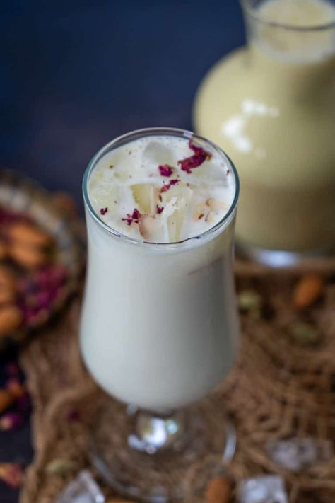 Badam Sharbat (Almond Sharbat) is a refreshing Indian beverage made using almonds, sugar, and saffron strands. Make it this summer to beat the heat! Tea Drink Recipes, Almond Paste, Cardamom Powder, Chocolate Bomb, Small Containers, Beat The Heat, Summer Drinks, Drinking Tea, Indian Food Recipes