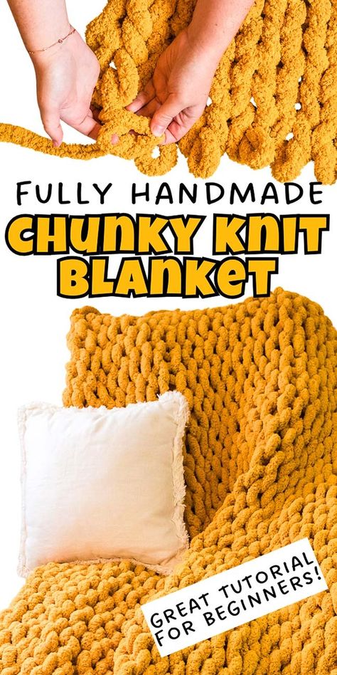 The crafting craze that's been viral for a while now is making chunky blankets. Just how chunky are these blankets, you might be wondering. Well, if you consider you're going to use your arms instead of a pair of knitting needles, you'll be able to imagine just how chunky! The tutorial is easy to follow and you don't even have to know how to knit or crochet. Absolutely anyone can do this fun crafting project and these gorgeous blankets make thoughtful gifts too, so you might gain a new hobby! Knotes Blanket, Make Blankets Diy, Jumbo Yarn Hand Crochet Blanket, How To Make A Knit Blanket, Crochet With Hands Arm Knitting, Finger Knitting Blankets For Beginners, Easy Finger Crochet Blanket, Diy Finger Knit Blanket, Knitting Big Chunky Blankets