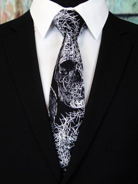 Gothic Skull Tie Mens Spooky skull necktie. | Etsy Gothic Suit, Skull Tie, Make A Tie, Skull Wedding, Dapper Dudes, Skull Gifts, Goth Wedding, Broken Arrow, Gothic Skull