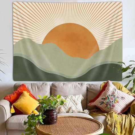 Amazon.com: JAWO Boho Sage Green Tapestry, Abstract Mountain Golden Sun Nature Tapestry Wall Hanging for Bedroom, Modern Minimalist Landscape Tapestries Poster Blanket College Dorm Home Decor 60X40Inches : Home & Kitchen Bedroom Modern Minimalist, Nature Tapestry, Green Tapestry, Tapestry Nature, Abstract Mountain, Sun Nature, Minimalist Landscape, Golden Sun, Bedroom Modern