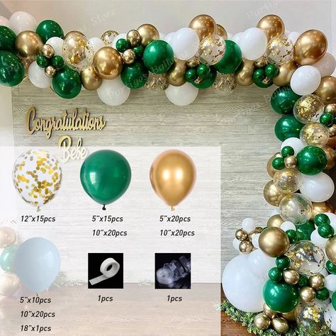 123pcs Green Gold Balloon Garland Arch Gold Confetti White Globos Birthday Party Wedding Valentines Day Anniversary Decoration - AliExpress Green And Gold Balloon Columns, Green And Gold Balloon Arch, Green Gold Balloon Garland, Gold Balloon Garland, 30th Birthday Themes, Gold Birthday Decorations, Deco Ballon, Anniversary Decoration, Xmas Sticker