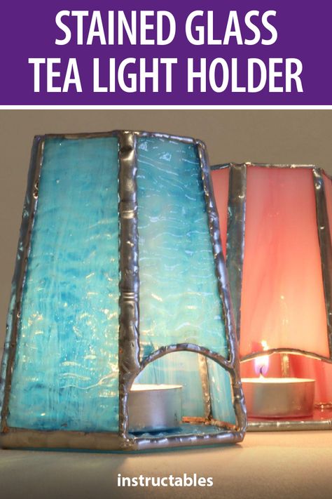 Stained Glass Bevel Patterns, Stain Glass Beginner Simple, Stained Glass Candle Holder Tea Lights, Stained Glass Patterns Beginner Simple, Stained Glass Lights, Beginner Stained Glass Projects Simple, Stained Glass Beginner Patterns, Stained Glass Tea Light Holder, Simple Stained Glass Projects