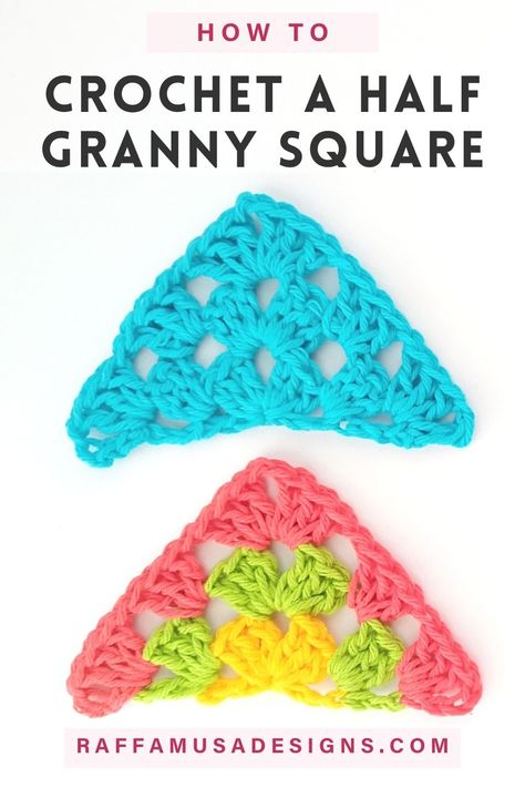 two half granny square triangles crocheted in one single color and in multiple colors Half Granny Square, Crochet Triangle Pattern, Granny Rectangle, Crocheting Tutorial, Granny Square Haken, Squares Crochet, Granny Square Crochet Patterns Free, Mode Crochet, Crochet Triangle