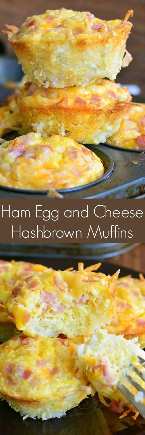 Ham Egg and Cheese Hash Brown Breakfast Muffins. Hash brown "basket" are pre-baked and filled with ham, egg, and cheese mixture. These egg muffins are great on the go or for a weekend breakfast. #ham #egg #cheese #hashbrown #breakfast #eggmuffins #brunch Hashbrown Muffins, Hash Brown Breakfast, Egg Benedict, Best Breakfast Casserole, Brown Basket, Breakfast Hashbrowns, Egg And Cheese, Egg Muffins, Hash Brown