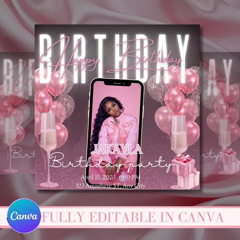 Check this design out on Etsy 🔗 in bio #Birthday Flyer #BirthdayGirl #Birthdaygirloutfit #Invitation #BirthdayParty #Invitation #Canvainvitation #Canvatemplate #PartyInviteFlyer #BdayFlyer #DIYFlyer #Template #personalized #instantdownload #Etsy #partyinvitation #editabletemplate #digital-invitation Baddie Birthday Invitations, Birthday Fliers Design Ideas, 18th Birthday Outfit, Bio Birthday, College Graduation Cap Decoration, Cap Decoration, Birthday Flyer, Graduation Cap Decoration, Cap Decorations