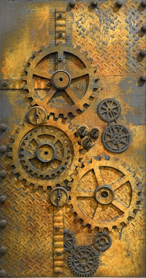 Sculpting Studio, Steampunk Diy Crafts, Steampunk Mixed Media Art, Steampunk Mixed Media, Steampunk Wall, Wooden Gears, Arte Steampunk, Gear Clock, Desain Editorial