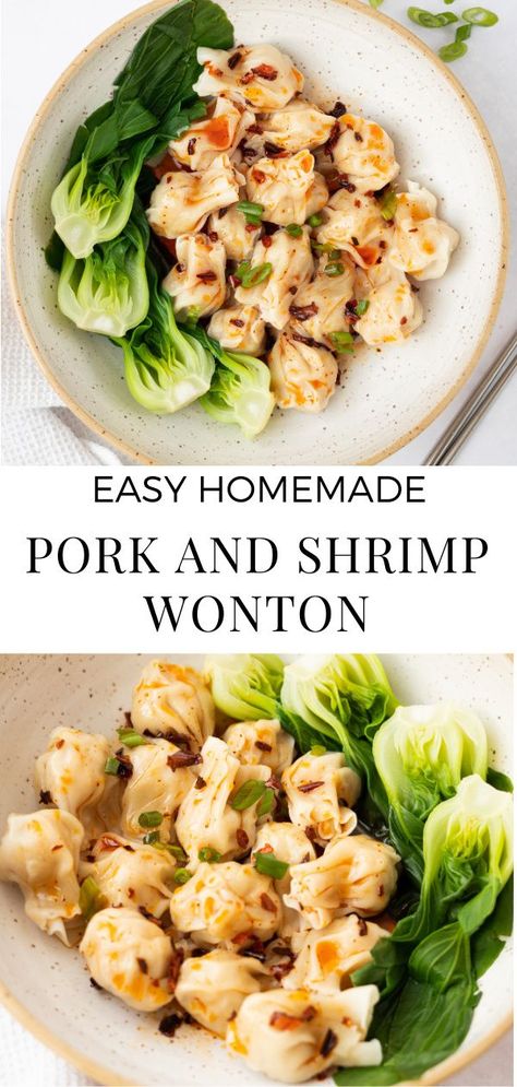 Wonton Side Dishes, Miso Soup With Wontons, The Best Dumpling Recipe, Wonton Pork Filling, Wonton Dinner Recipes, Shrimp Wontons Recipes, Chinese Wonton Recipes, Pork And Shrimp Wontons, Shrimp And Pork Dumplings