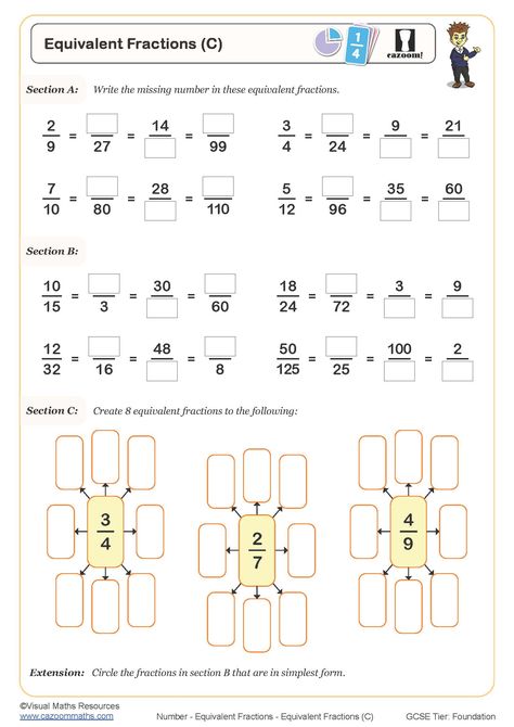 Equivalent Fractions Worksheet, Fraction Worksheet, Finding Equivalent Fractions, Factors And Multiples, Math Tutoring, Missing Numbers, Equivalent Fractions, Fractions Worksheets, Math Tutor