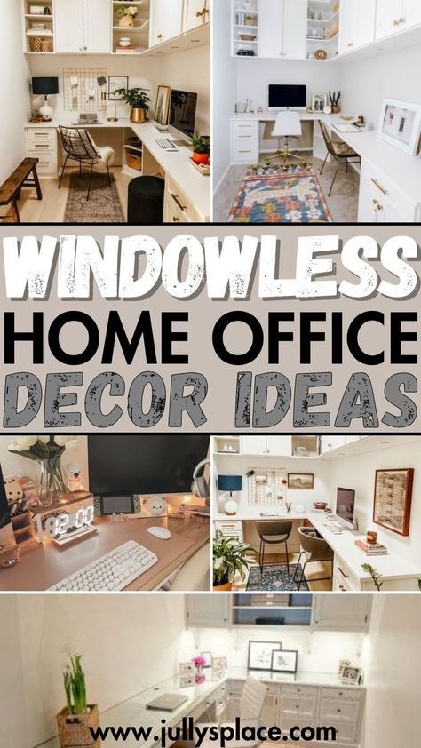 Windowless Home Office Decor Ideas Office With No Windows, Windowless Office, Home Office Decor Ideas, Office Decor Ideas, Shop Home Decor, Inspire Me Home Decor, Diy Home Decor Projects, How To Decorate, Home Office Decor