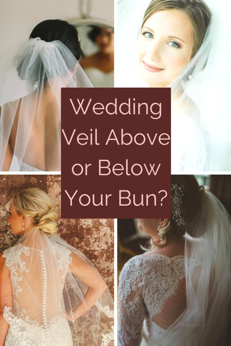 Alisha Jemelian How To Wear A Wedding Veil with a Low Updo  So you are slowly but surely getting all the wedding details taken care of – you have the dress, the elegant veil, and the classy jewelry + shoes. Now, it is time to put everything together! However, one detail that many of my brides forget to think about is HOW and WHERE they are going to wear their veil on their head. The ideal time to talk about this is with your professional hairstylist at your trail hair run or consultation. If you Veil Hair Updo Brides, Veil Placement Updo Low Buns, Bridal Veil Under Bun, Blusher Veil Updo, Bridal Veils And Headpieces Tiara, Elegant Low Bun Wedding With Veil, Wedding Hair Low Updo With Veil, Ways To Wear Veil, Bridal Wedding Hair Down With Veil