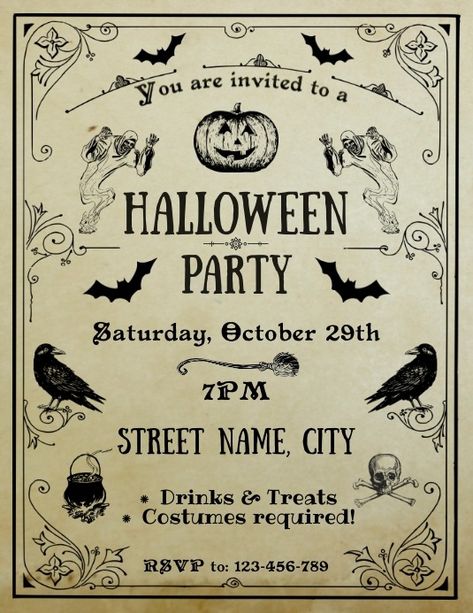 Halloween Party Invitation Printable Template | PosterMyWall Free Halloween Invite Template, Halloween Dinner Party Invitations, Halloween Party Template, Halloween Party Flyer Template Free, Halloween Invite Template, Halloween Invitations Template Free, Halloween Party Invitations Free, Editable Invitations Free Templates, Halloween Party Invitations Template