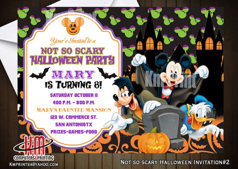 Not so scary Halloween Mickey Mouse Digital Invitation (u Print) $10 Scary Birthday Party, Scary Birthday, Scary Halloween Invitations, Invitation Minnie Mouse, Minnie Mouse Invitation, Minnie Mouse Invitations, Mouse Halloween, Halloween Birthday Invitations, Minnie Mouse Halloween