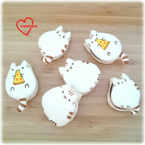 Cat Macarons, Macaron Template, Dark Chocolate Ganache, Macaron Cookies, Pusheen Cat, Cute Baking, Macaron Recipe, Dessert Decoration, Monster Party