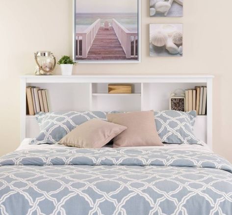 Bed Back Board, Bookcase Headboard Queen, Queen Bed Frames, White Bookshelf, Bookshelf Headboard, California King Headboard, White Bookshelves, Reading Essentials, Bookcase Headboard