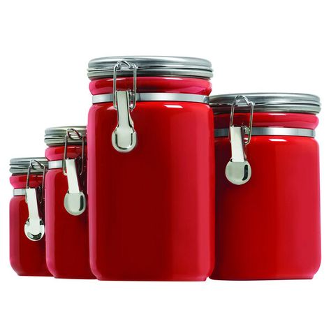 Red Kitchen Accessories, Canister Labels, Ceramic Canister Set, Outdoor Kitchen Countertops, Red Kitchen Decor, Ceramic Canisters, Kitchen Canister Set, Outdoor Kitchen Appliances, Ceramic Canister