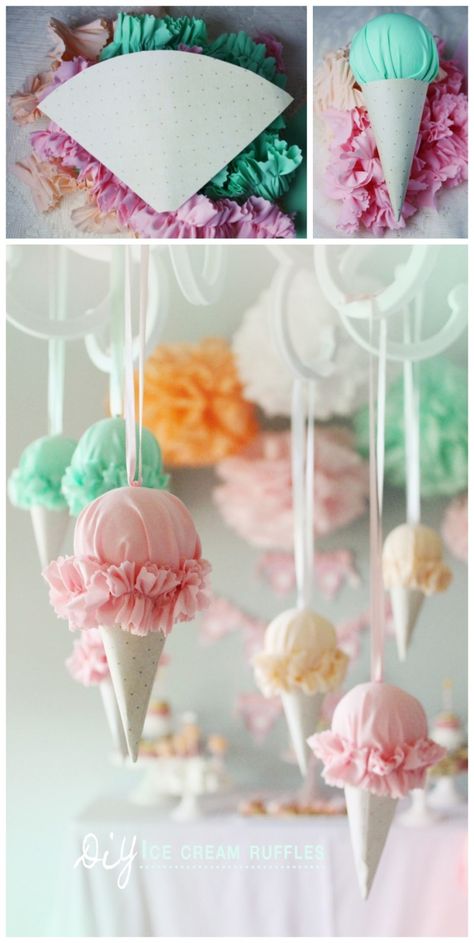 Ice cream cone decorations Ice Cream Crafts, Ice Cream Party Decorations, Idee Babyshower, Ice Cream Birthday Party, Ice Cream Theme, Diy Ice Cream, Ice Cream Social, Ice Cream Birthday, Ice Cream Cones