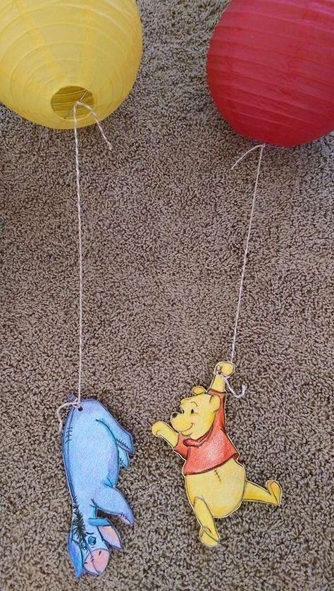 Winnie The Poo Decoration, Two Year Old Winnie The Pooh Party, Winnie The Pooh Pacifier Clip, My Friends Tigger And Pooh Birthday, Winnie The Pooh 1st Birthday Centerpieces, Winnie The Pooh Hanging From Balloon, Diy Winnie The Pooh Decorations Crafts, Whinney Pooh Birthday, Hundred Acre Woods Classroom