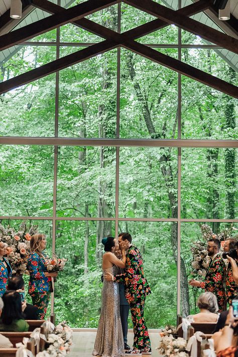 This bride's silver sequin wedding dress was absolutely perfect for her unique wedding at Chapel in the Woods at Graceland in Memphis, TN Graceland Chapel In The Woods, Graceland Wedding, Winter Wedding Destinations, Chapel In The Woods, Sequin Wedding Dress, Married Af, Graceland Memphis, 1960s Wedding, Springtime Wedding