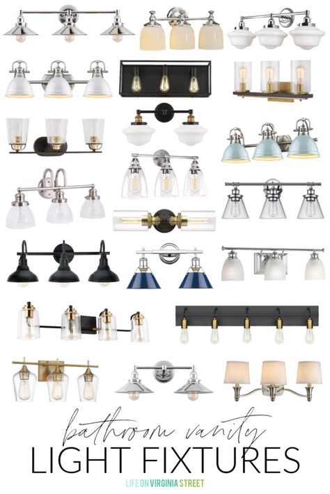 Coastal Bathroom Vanity, Bathroom Remodel Plans, Bathroom Vanity Light Fixtures, Black Bathroom Light, Beautiful Bathroom Vanity, Guest Bathroom Renovation, Bathroom Vanity Lights, Life On Virginia Street, House Lighting Fixtures