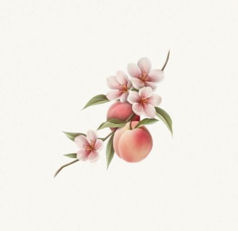 Peach Tree Flower Tattoo, Peach Blossoms Tattoo, Peach Blossom Tattoo Small, Peaches Tattoo Small, Peach Tree Drawing Simple, Peaches Tattoo Ideas, Peach Tree Tattoo Branches, Peach Tree Blossom Tattoo, Floral Fruit Tattoo