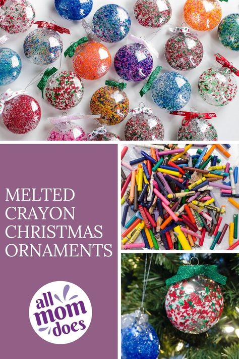 DIY Speckled Crayon Shaving Christmas Ornaments | AllMomDoes Crayon Shaving Ornaments, Diy Christmas Bulbs, Christmas Ornaments Easy, Easy Christmas Craft, Christmas Presents For Girls, Diy Crayons, Cookie Boxes, Diy Christmas Presents, Easy Christmas Ornaments