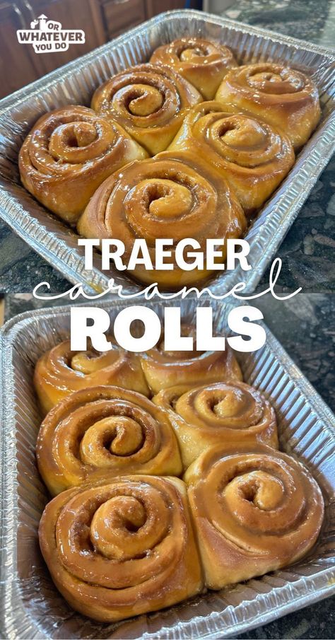 Traeger Caramel Rolls Caramel Rolls Homemade, Homemade Caramel Rolls, Caramel Rolls, Outdoor Cooking Recipes, Favorite Christmas Recipes, Special Breakfast, Traeger Recipes, Baked Rolls, Cinnamon Rolls Homemade