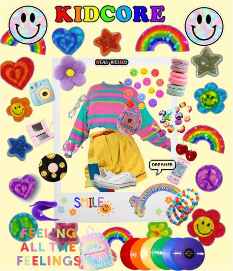 Kid Core Aesthetic Outfit, Pastel Kidcore Outfits, Fem Queen, Clowncore Kidcore, Kid Core Outfits, Kidcore Style, Kidcore Outfit, Kidcore Fashion, Kid Core Aesthetic