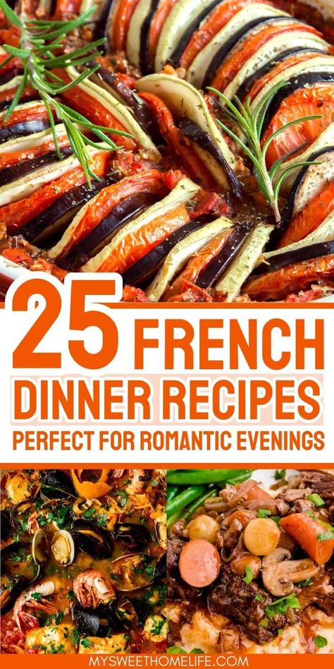 Transform your dining room into a romantic Parisian bistro with our French dinner recipes, perfect for an enchanting date night at home. Delight in classics like beef bourguignon and ratatouille, and share a love-filled meal made together. French Dinner Menu, French Dinner Recipes, Monkfish Stew, French Recipes Dinner, French Mashed Potatoes, Parisian Dinner, French Chicken Recipes, French Cuisine Recipes, French Cooking Recipes