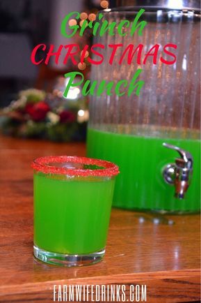 Grinch Christmas Green Punch is a bright green Grinch punch was a great combination of flavors. A little red sugar on the rim of the glass and this festive Christmas punch was loved by kids and adults alike. #christmas #partyfood #christmasfood #drinks Green Punch Recipes, Christmas Party Punch, Christmas Drinks Nonalcoholic, Christmas Morning Punch, Grinch Drink, Punch Christmas, Grinch Punch, Chex Mix Christmas, Christmas Drinks Alcohol Recipes