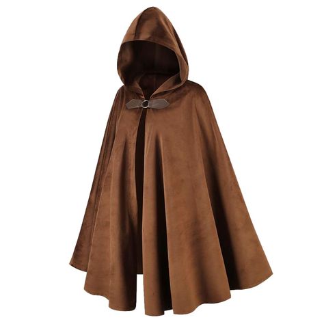 PRICES MAY VARY. One Size Fits Most: Cloak Length 100cm/39.37in; Shoulder Width 55cm/21.65in; Hood Hat Height 41cm/16.14in. The Medieval Hooded Cloak providing ample coverage and a mysterious allure. Quality Velvet Material: 1 - The soft velvet offers a smooth feel, soft, and breathable. 2 - Our medieval hooded cape provides comfort, elegance, and excellent coverage. Attention to Detail: 1 - Leather buckle connecting detail on chest placket adds mid-century charm. 2 - Each cape is carefully desi Medieval Cloak, Cape Outfit, Dragons Clothes, Cape Costume, Warrior Costume, Halloween Retro, Hooded Cape, Hooded Cloak, Retro Costume