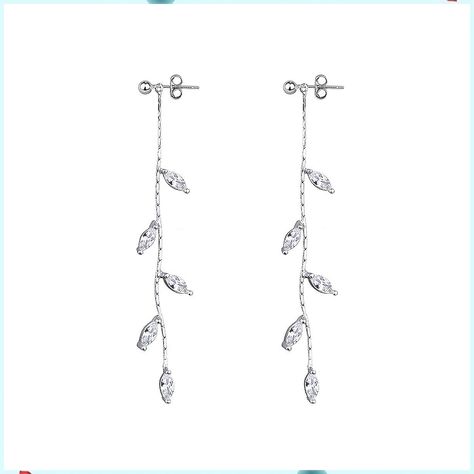 925 Sterling Silver Droplet Dangle Earrings Chain for Women Teen Girls Olive Leaf Wedding Dangle Earrings Bridal Earrings Olive Leaf Wedding, Wedding Dangle Earrings, Earrings Chain, Chain For Women, Olive Leaf, Threader Earrings, Delicate Earrings, Elegant Earrings, Star Earrings