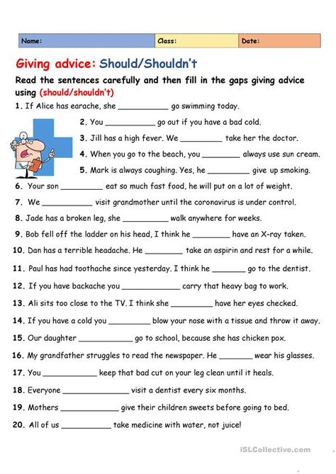 Should Or Shouldn't Worksheets, Should Exercises, English Exercises Worksheets, Study English Grammar, English Language Learning Activities, Forward Head Posture Exercises, Modal Verbs, English Teacher Resources, English Grammar Exercises